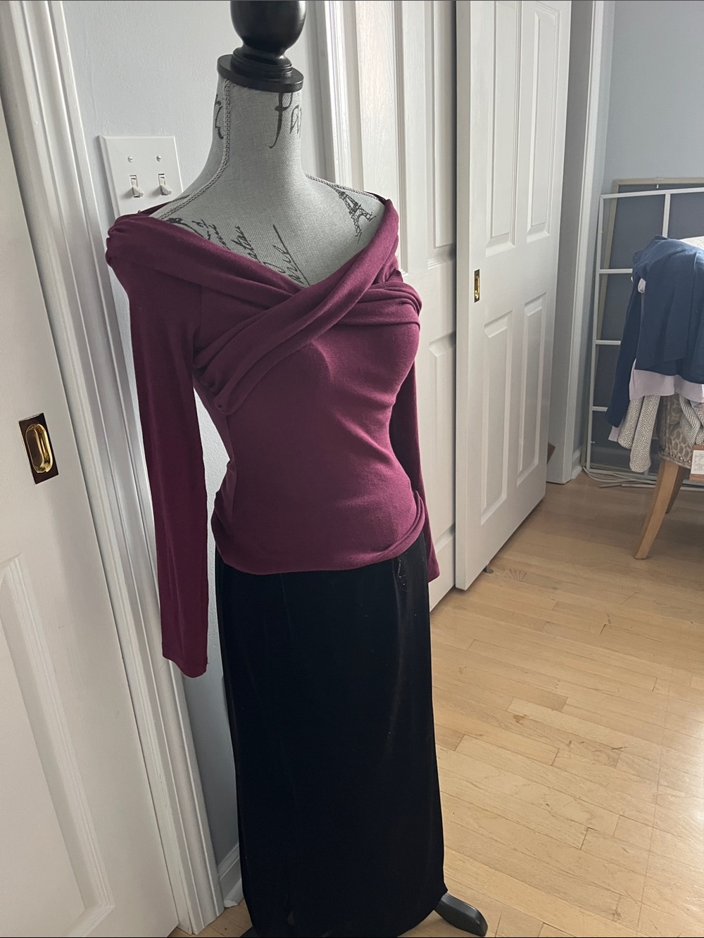 OGL Off-Shoulder Cross-Front Sweater in Plum